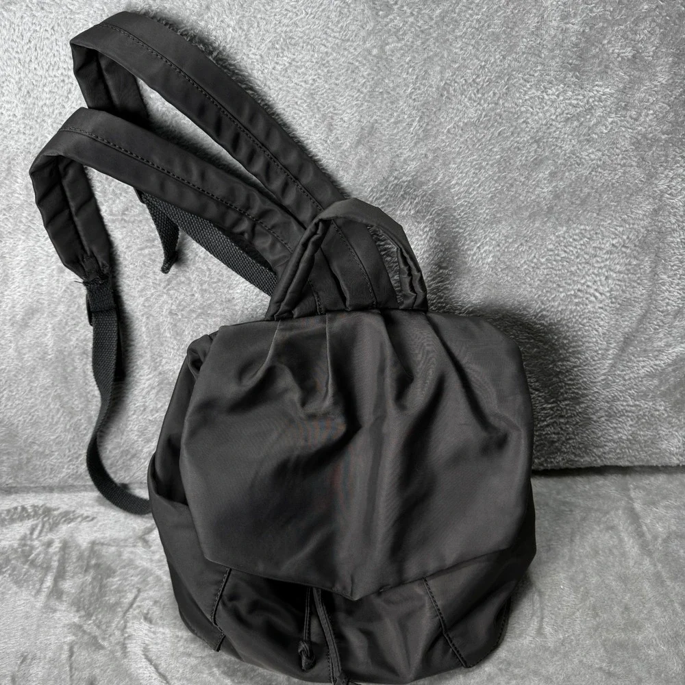 Charcoal Gray Nylon Drawstring Travel Backpack Magnetic Flap Closure‎ Adjustable